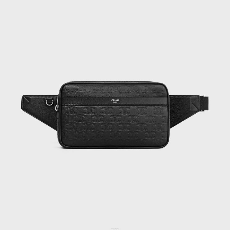 CELINE Black Belt Bag in Calfskin With Triomphe Embossed R0ZNN2079