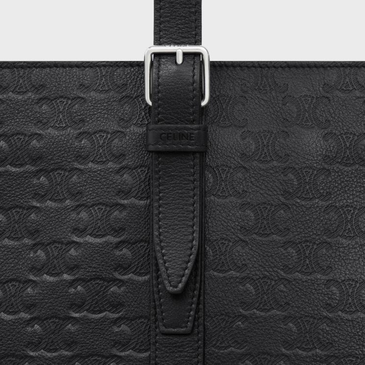 CELINE Black Cabas With Buckle in Calfskin With Triomphe Embossed R0ZNN2085