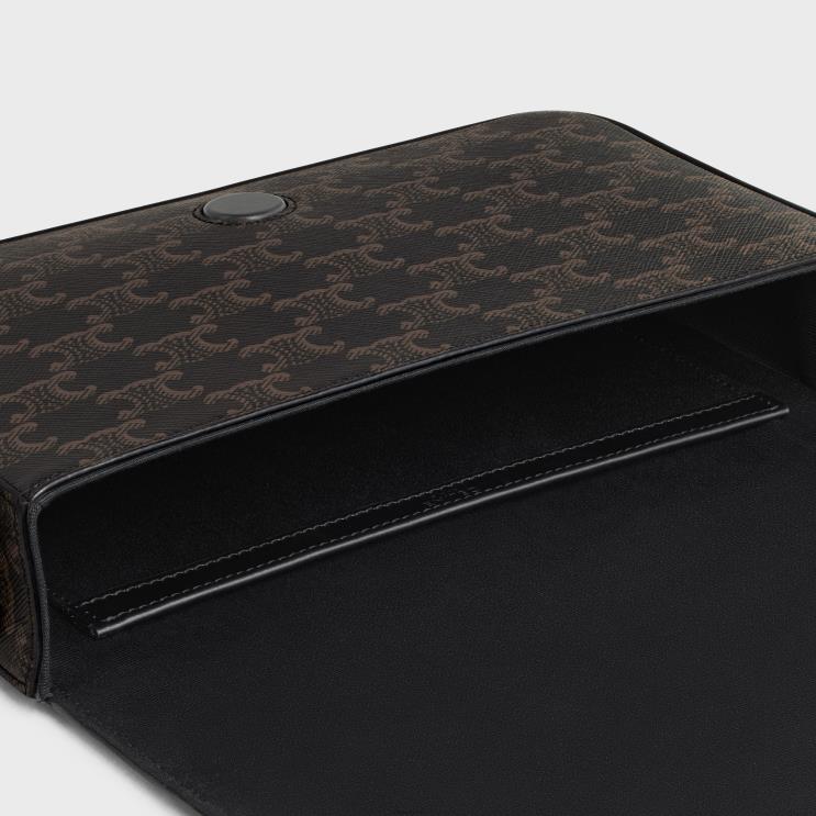 CELINE Black Flap Messenger in Triomphe Canvas & Calfskin R0ZNN2092