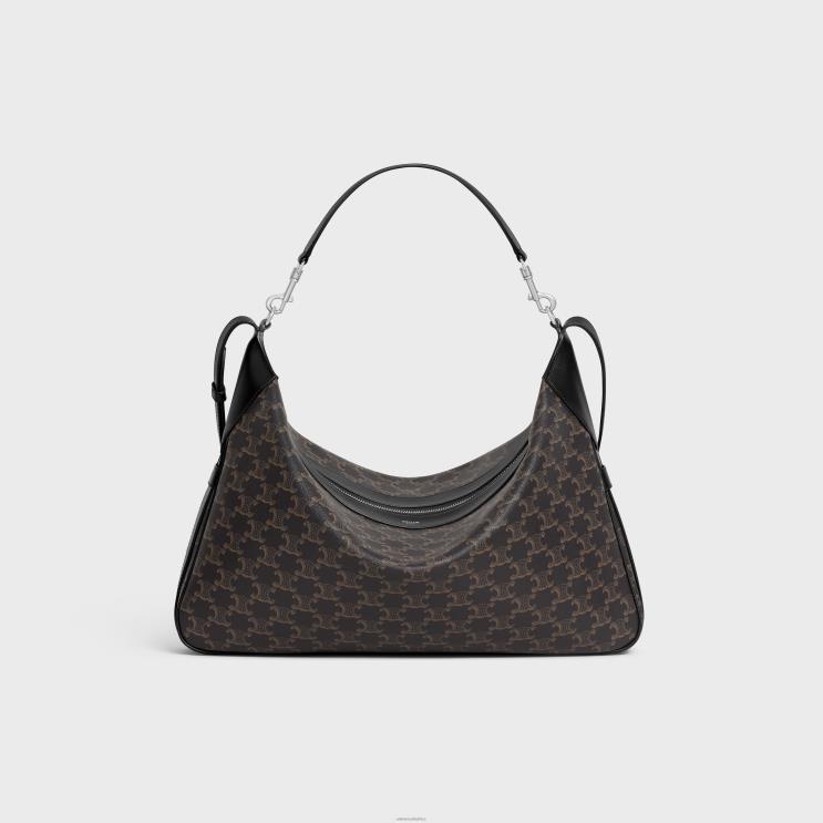 CELINE Black Large Strap Romy in Triomphe Canvas & Calfskin R0ZNN2075