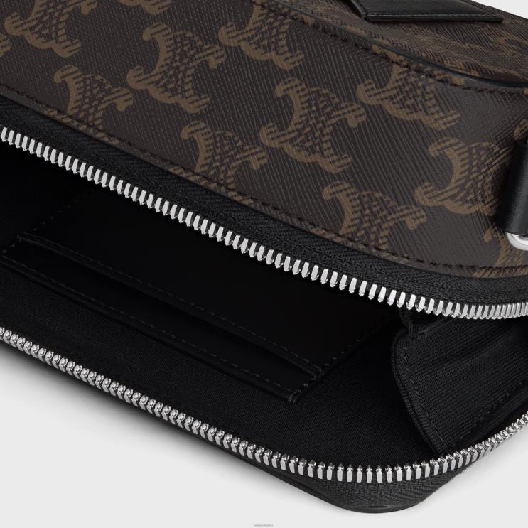 CELINE Black Mini Messenger Box in Triomphe Canvas & Calfskin R0ZNN2094