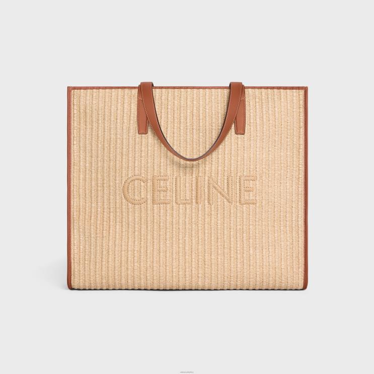 CELINE Natural/Tan Large Cabas in Raffia Effect Textile With Embroidery R0ZNN2110