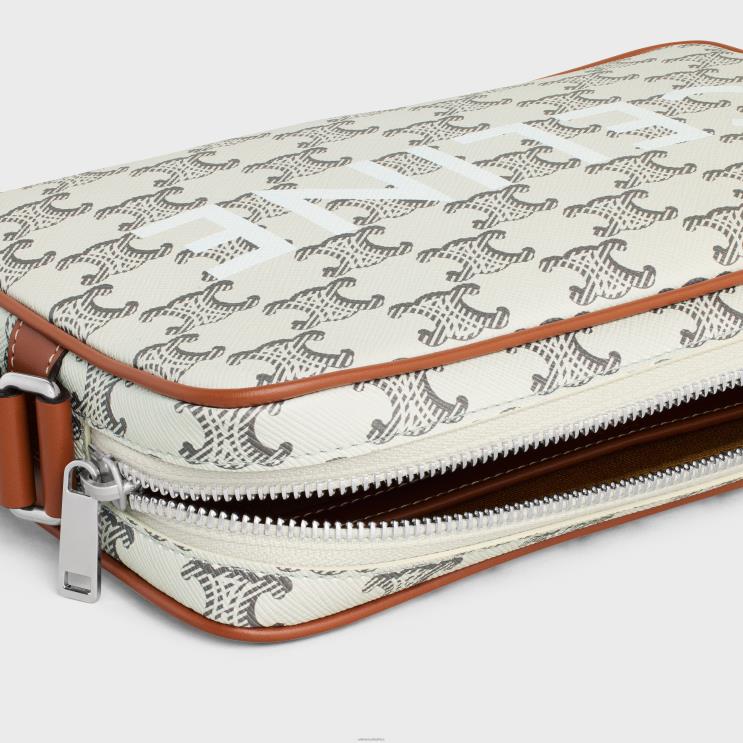 CELINE Tan/Ecru Medium Messenger Bag in Triomphe Canvas With Print R0ZNN2091