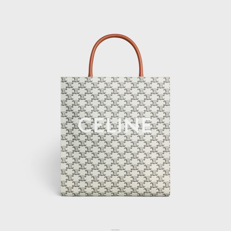 CELINE Tan/Ecru Medium Vertical Cabas in Triomphe Canvas With Print R0ZNN2099