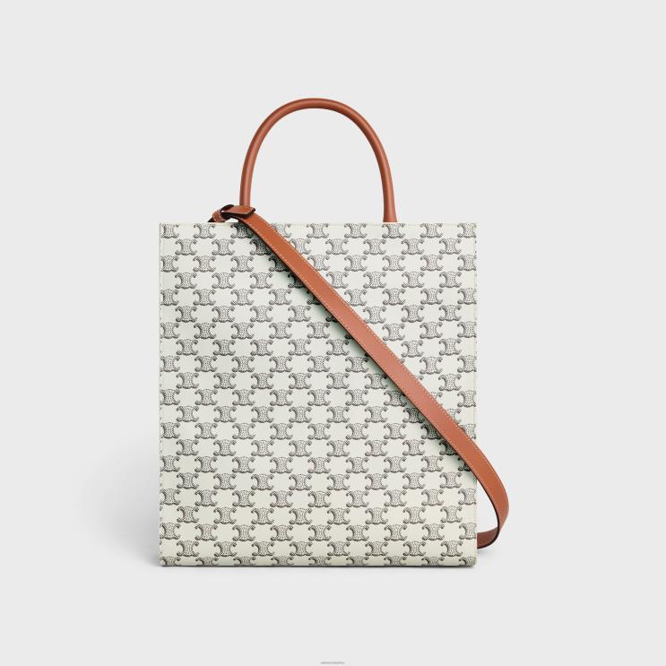 CELINE Tan/Ecru Medium Vertical Cabas in Triomphe Canvas With Print R0ZNN2099