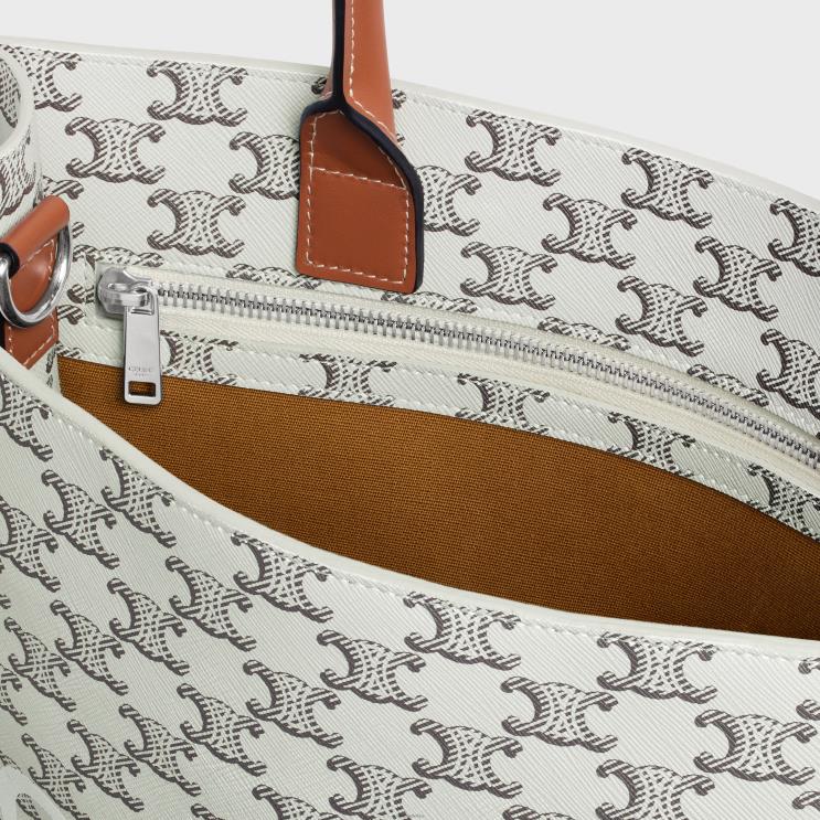 CELINE Tan/Ecru Medium Vertical Cabas in Triomphe Canvas With Print R0ZNN2099