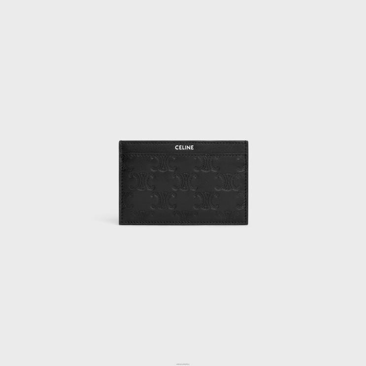 CELINE Black Card Holder in Calfskin With Triomphe Embossed R0ZNN2112