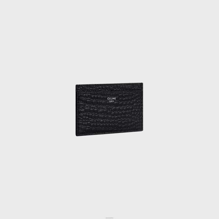 CELINE Black Card Holder in Crocodile Embossed Calfskin R0ZNN2123