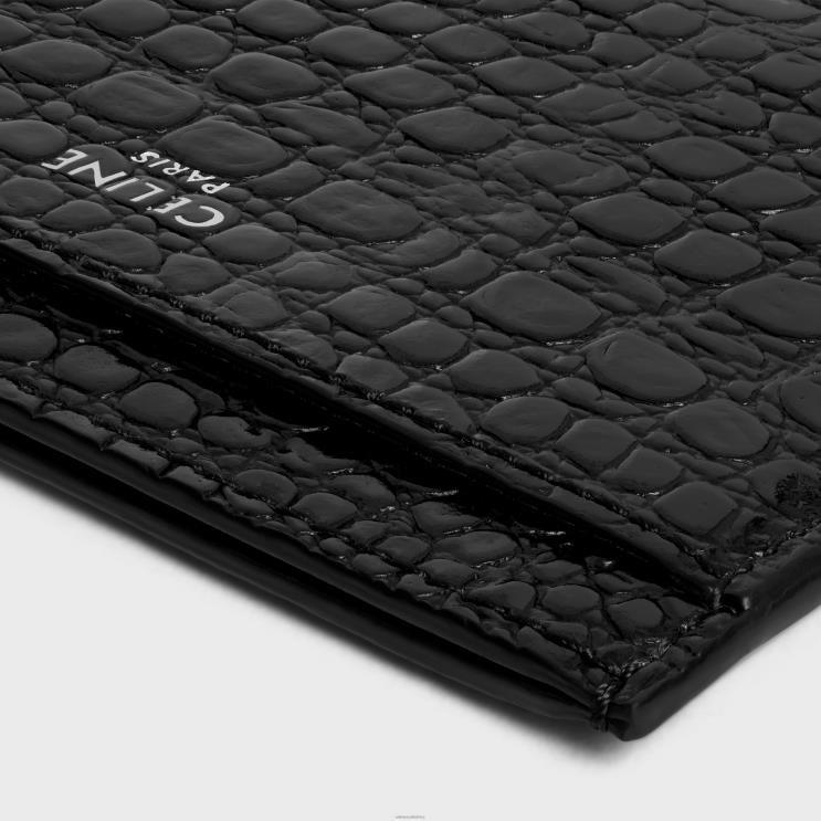 CELINE Black Card Holder in Crocodile Embossed Calfskin R0ZNN2123
