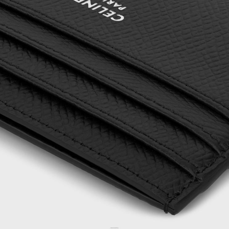 CELINE Black Large Card Holder in Grained Calfskin R0ZNN2150
