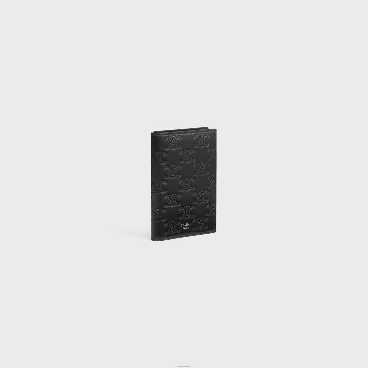 CELINE Black Vertical Card Holder in Calfskin With Triomphe Embossed R0ZNN2113