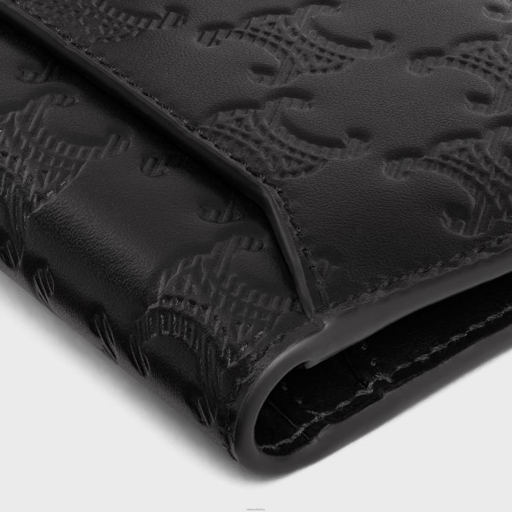 CELINE Black Vertical Card Holder in Calfskin With Triomphe Embossed R0ZNN2113