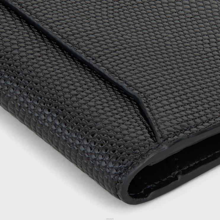 CELINE Black Vertical Card Holder in Lizard Embossed Calfskin R0ZNN2157