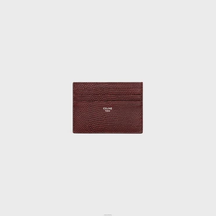 CELINE Burgundy Large Card Holder in Lizard Embossed Calfskin R0ZNN2151