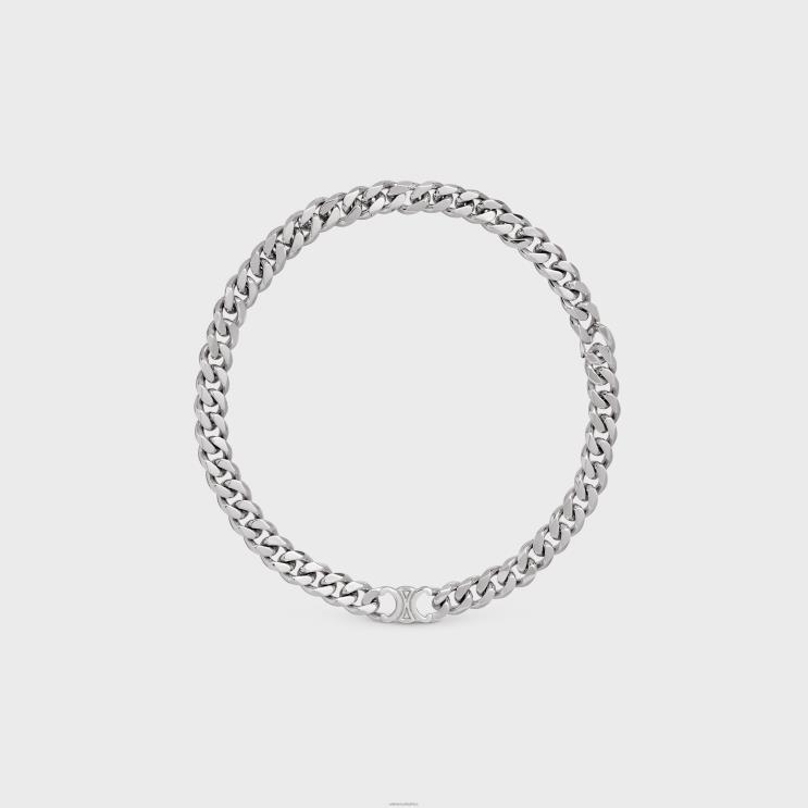 CELINE Silver Triomphe Gourmette Necklace in Brass With Rhodium Finish R0ZNN2277