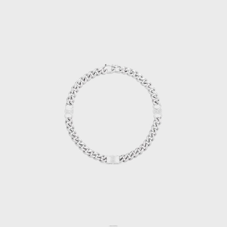 CELINE Silver Triomphe Small Gourmette Bracelet in Brass With Rhodium Finish R0ZNN2279