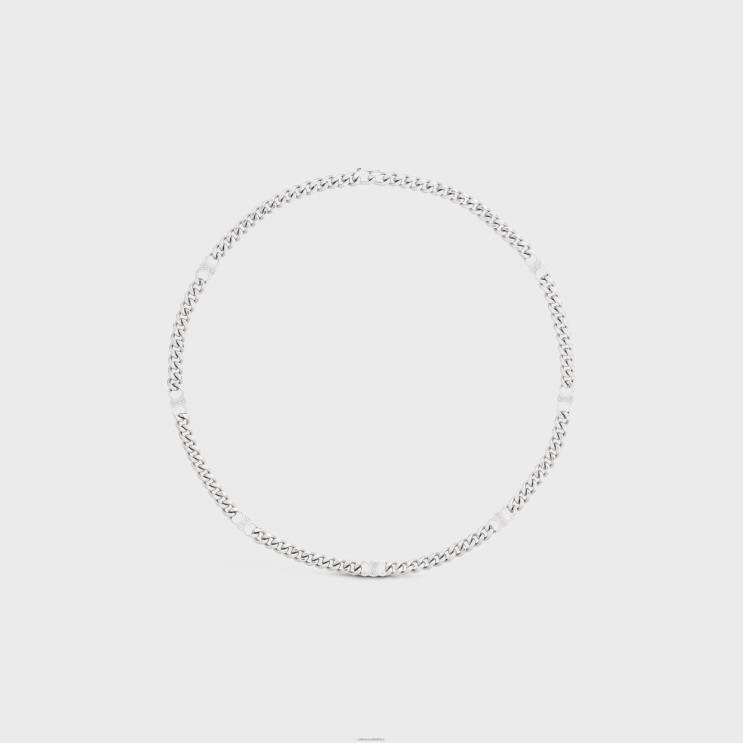 CELINE Silver Triomphe Small Gourmette Necklace in Brass With Rhodium Finish R0ZNN2278