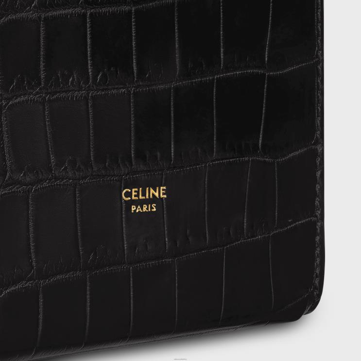 CELINE Black Bookend in Crocodile R0ZNN1655