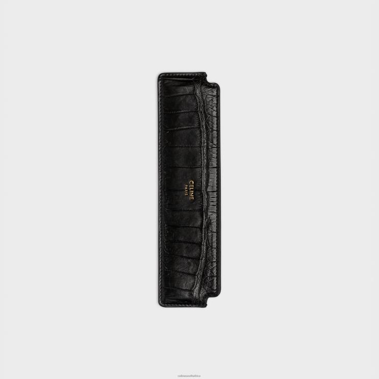 CELINE Black Hair Comb in Crocodile R0ZNN1617