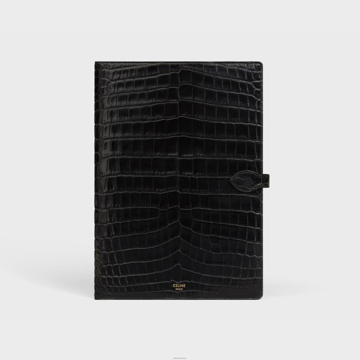 CELINE Black Large Notebook Cover in Crocodile R0ZNN1638