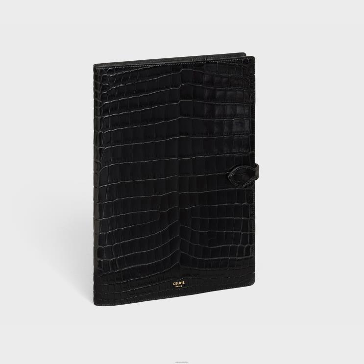CELINE Black Large Notebook Cover in Crocodile R0ZNN1638