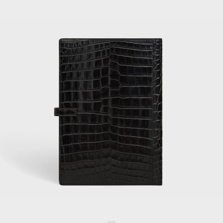CELINE Black Large Notebook Cover in Crocodile R0ZNN1638