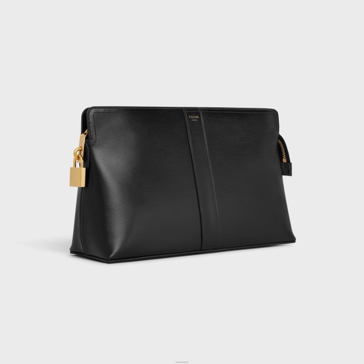 CELINE Black Lock Toiletry Pouch in Shiny Calfskin R0ZNN1486
