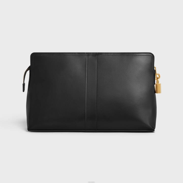 CELINE Black Lock Toiletry Pouch in Shiny Calfskin R0ZNN1486