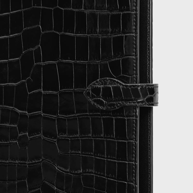 CELINE Black Medium Notebook Cover in Crocodile R0ZNN1639