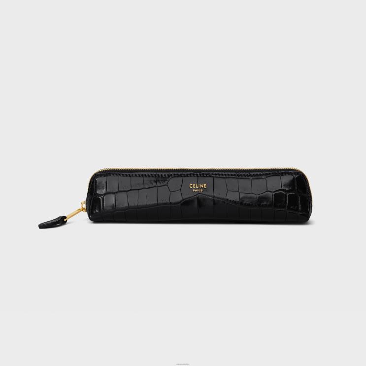 CELINE Black Pencil Case in Crocodile R0ZNN1649
