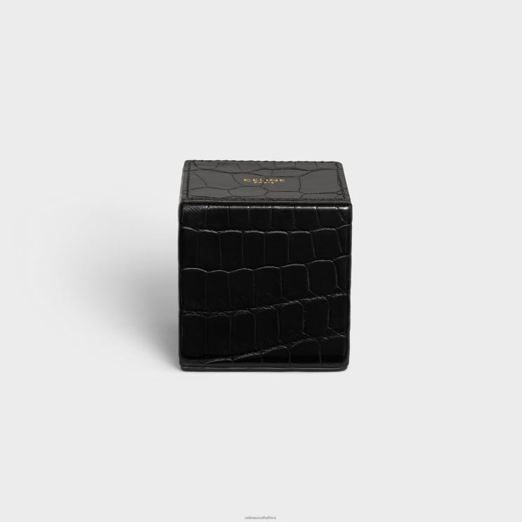 CELINE Black Square Paperweight in Crocodile R0ZNN1652