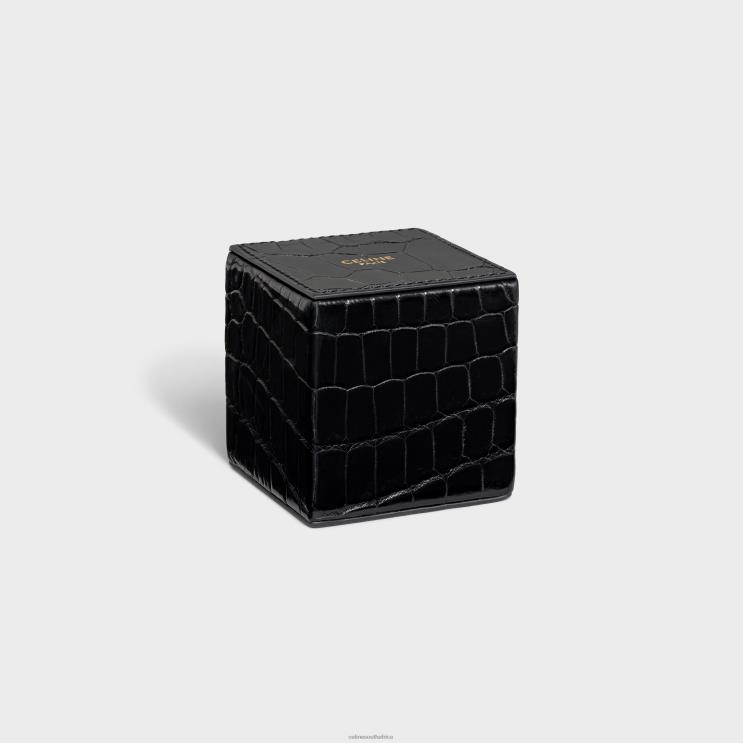 CELINE Black Square Paperweight in Crocodile R0ZNN1652