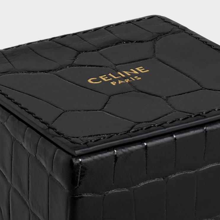CELINE Black Square Paperweight in Crocodile R0ZNN1652