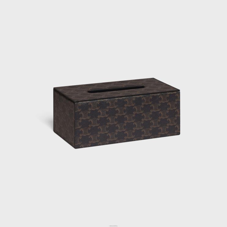 CELINE Black/Tan Rectangular Tissue Box in Triomphe Canvas R0ZNN1495
