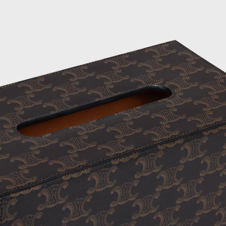 CELINE Black/Tan Rectangular Tissue Box in Triomphe Canvas R0ZNN1495