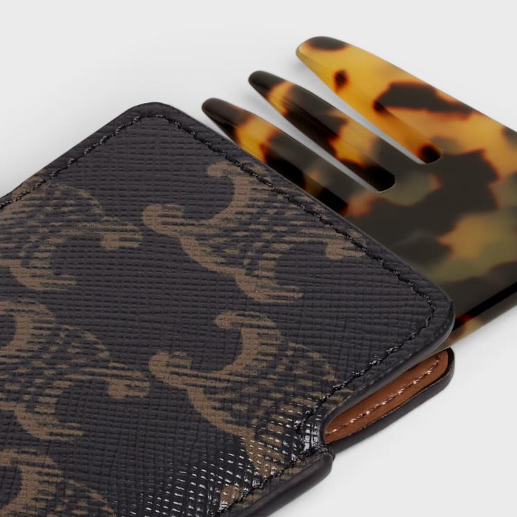 CELINE Black/Tan Small Hair Comb in Triomphe Canvas R0ZNN1614