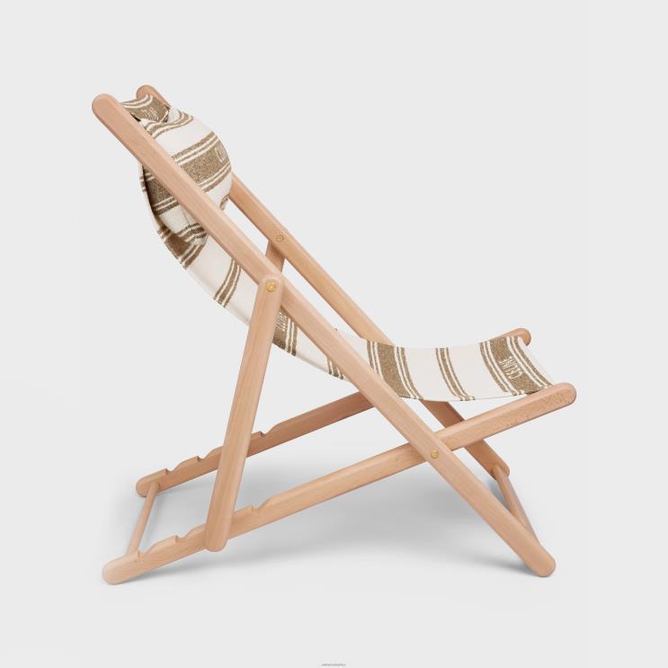 CELINE Brown/Beige Deck Chair in Wood & Textile With Jacquard R0ZNN1693