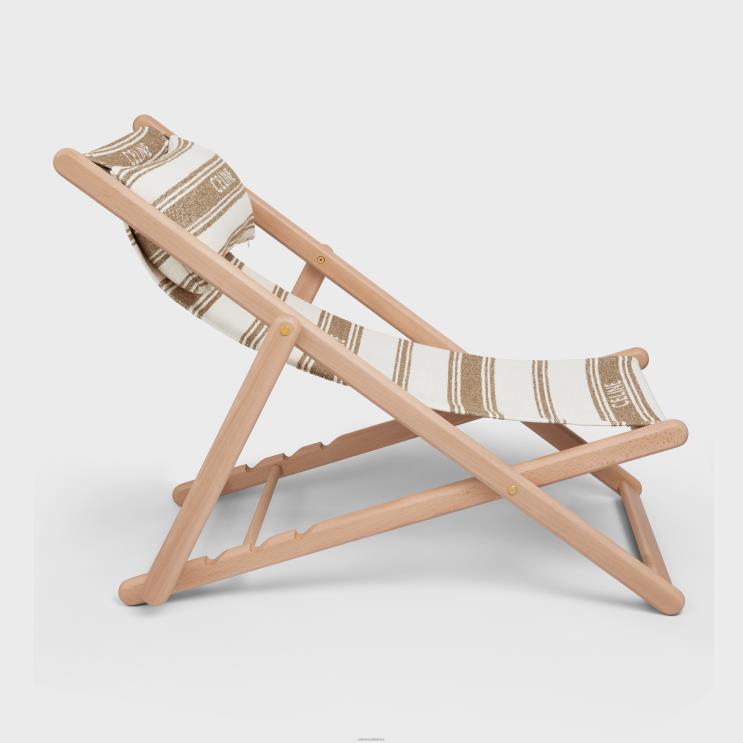 CELINE Brown/Beige Deck Chair in Wood & Textile With Jacquard R0ZNN1693
