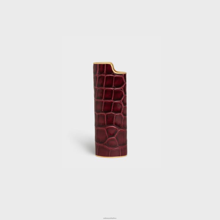 CELINE Burgundy Big Lighter Case in Brass & Alligator R0ZNN1556