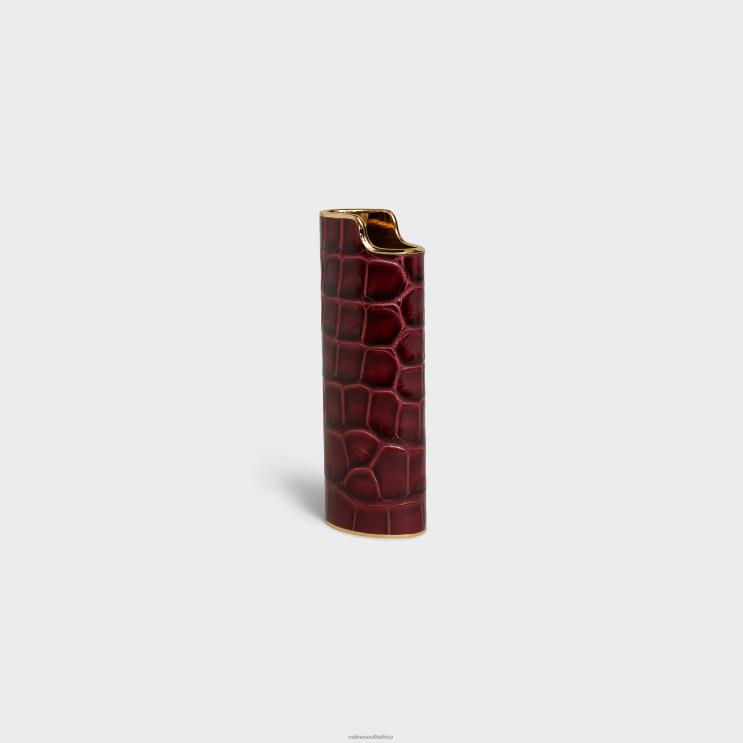 CELINE Burgundy Big Lighter Case in Brass & Alligator R0ZNN1556