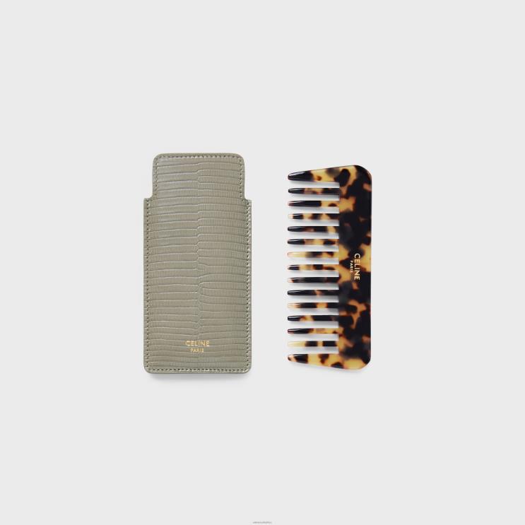 CELINE Green Clay Small Hair Comb in Lizard R0ZNN1612