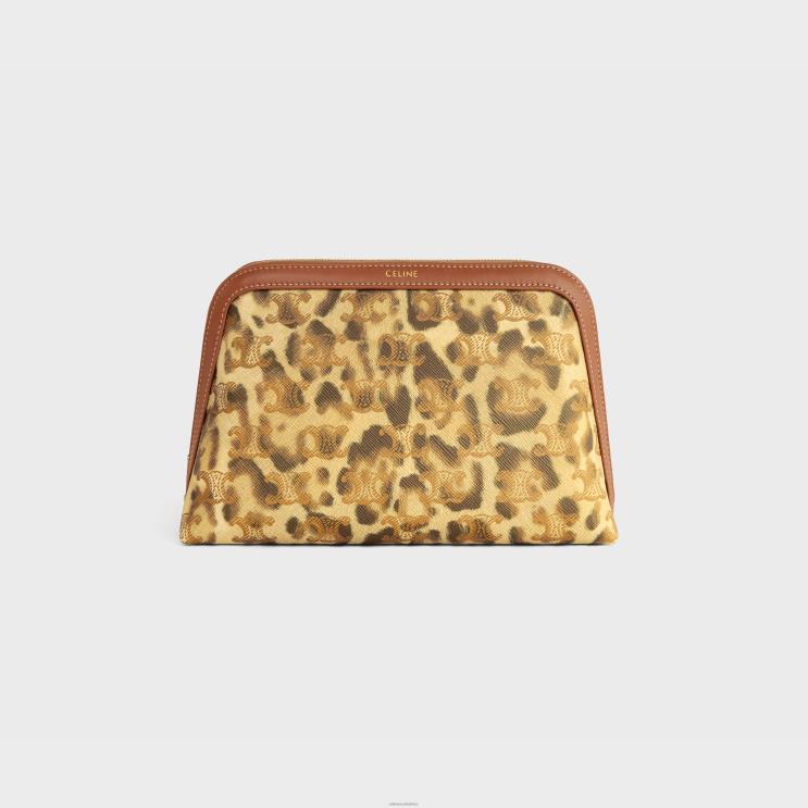 CELINE Leopard Medium Cosmetic Pouch in Triomphe Canvas With Print & Calfskin R0ZNN1568