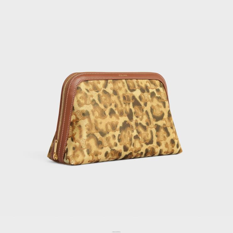 CELINE Leopard Medium Cosmetic Pouch in Triomphe Canvas With Print & Calfskin R0ZNN1568