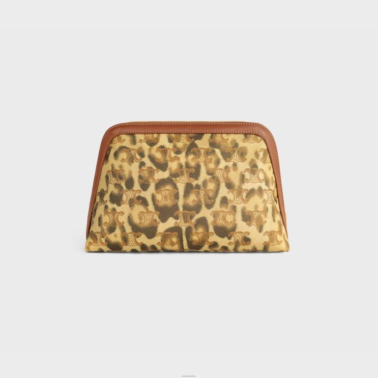 CELINE Leopard Medium Cosmetic Pouch in Triomphe Canvas With Print & Calfskin R0ZNN1568