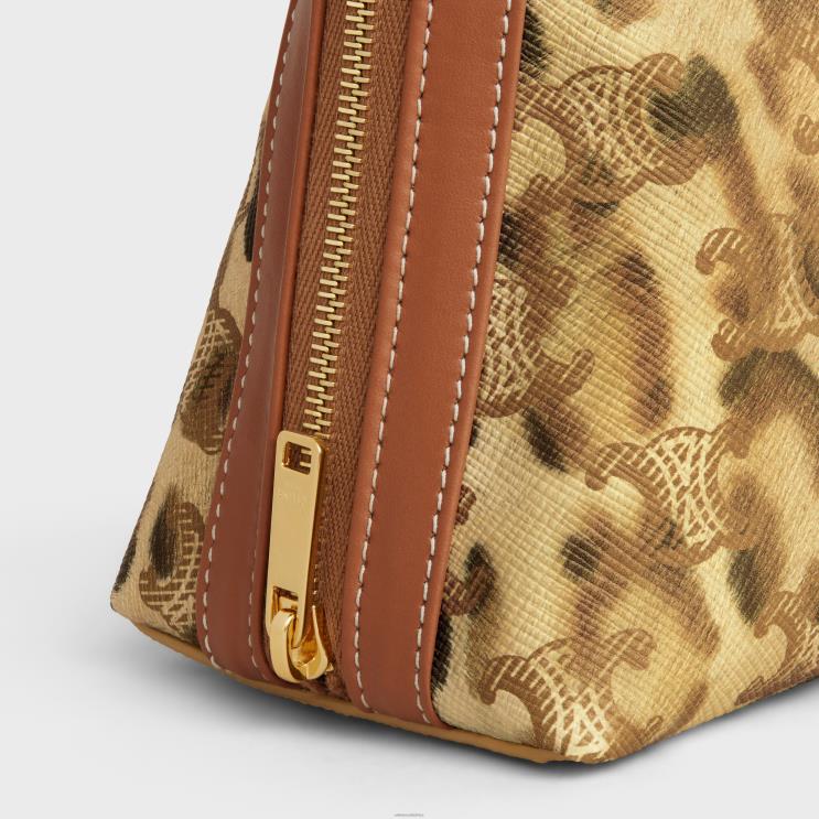 CELINE Leopard Medium Cosmetic Pouch in Triomphe Canvas With Print & Calfskin R0ZNN1568
