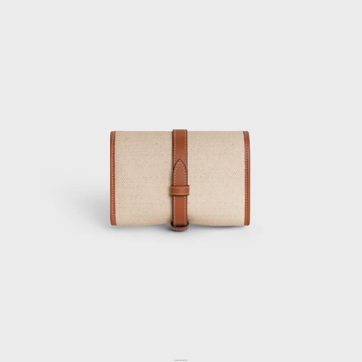 CELINE Natural/Tan Jewelry Pouch in Textile & Calfskin R0ZNN1595
