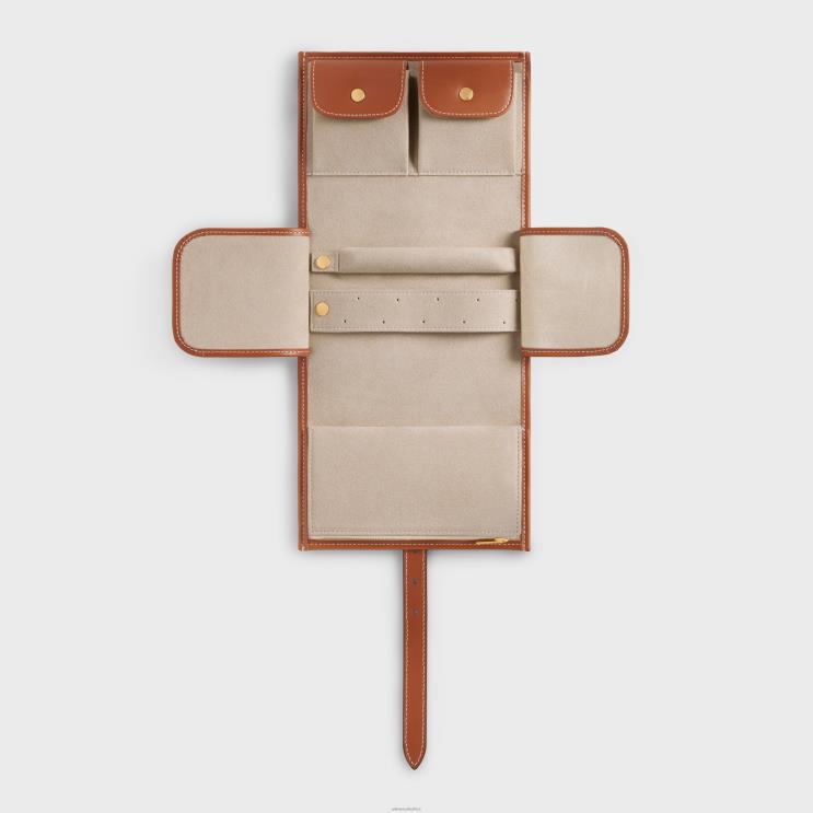 CELINE Natural/Tan Jewelry Pouch in Textile & Calfskin R0ZNN1595
