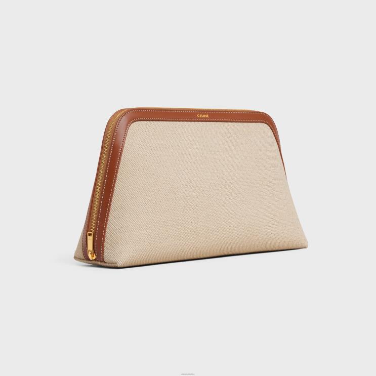 CELINE Natural/Tan Large Cosmetic Pouch in Textile & Calfskin R0ZNN1577