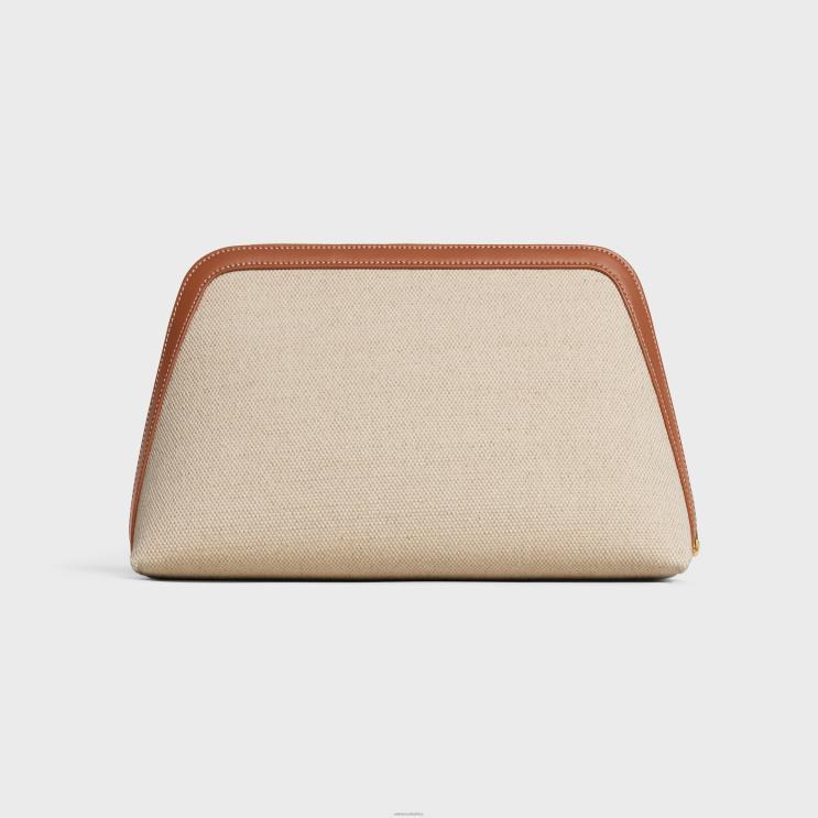 CELINE Natural/Tan Large Cosmetic Pouch in Textile & Calfskin R0ZNN1577