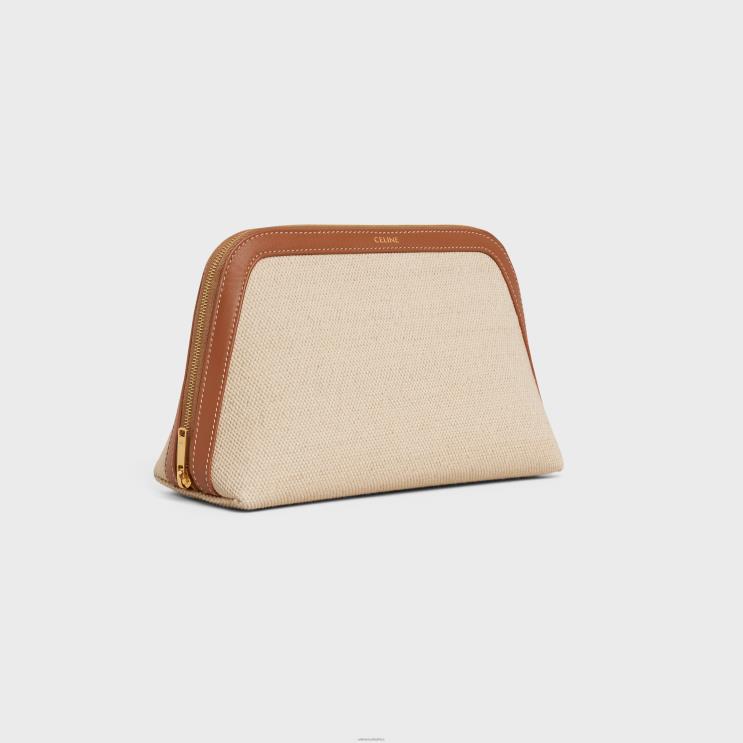 CELINE Natural/Tan Medium Cosmetic Pouch in Textile & Calfskin R0ZNN1578